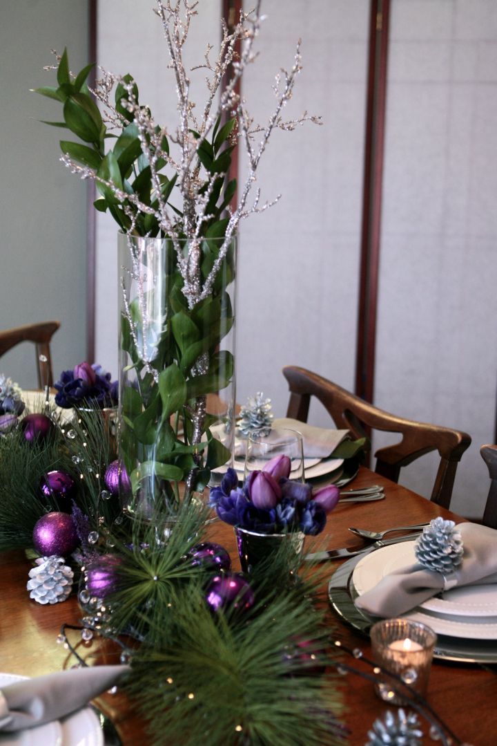 Holiday tabletop: Sparkle and purple tabletop